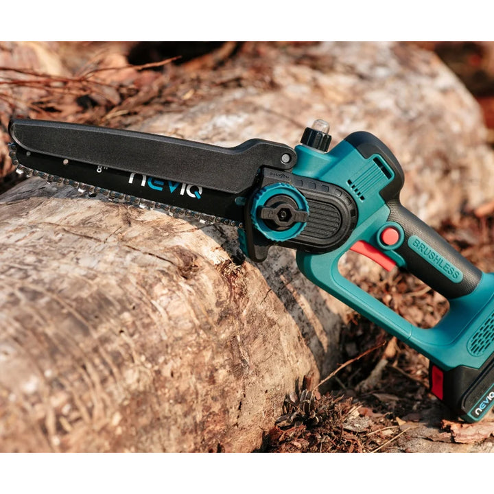 NEVIQ akkumulátoros láncfűrész, 8'' léc, 500W, kefe nélküli motor, LX8303