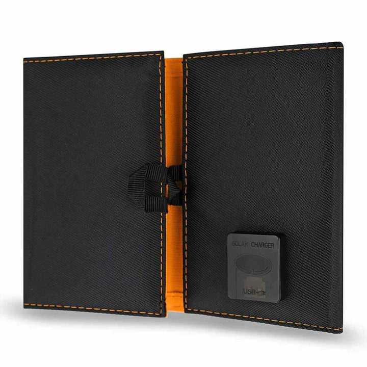 Napelem, töltő, 6W, 1 USB port, fekete és narancssárga, A01