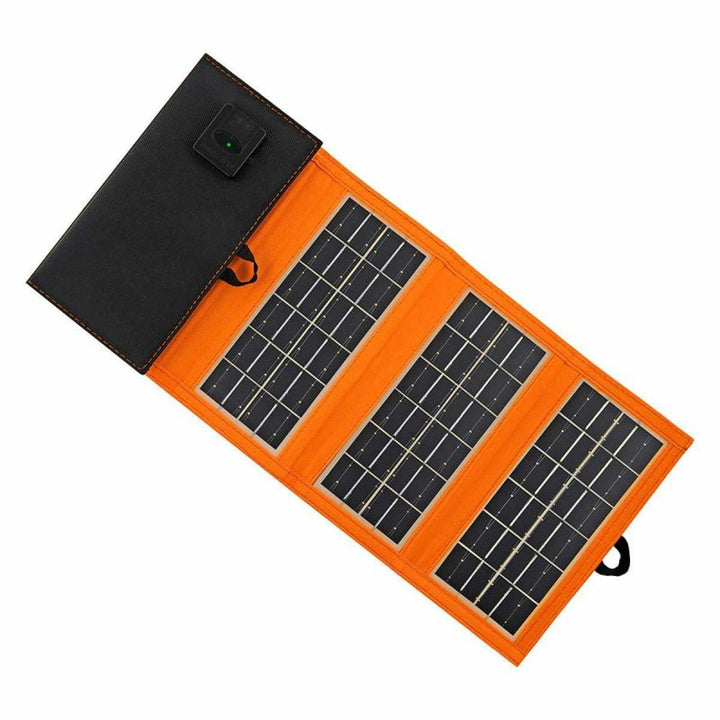Napelem, töltő, 10W, 1 USB port, fekete és narancssárga, A02