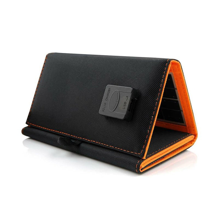 Napelem, töltő, 10W, 1 USB port, fekete és narancssárga, A02