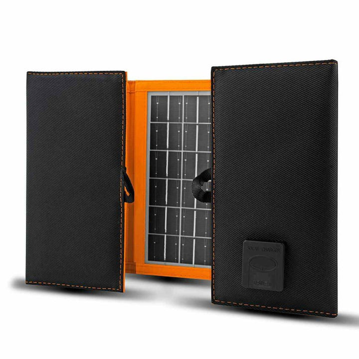 Napelem, töltő, 10W, 1 USB port, fekete és narancssárga, A02