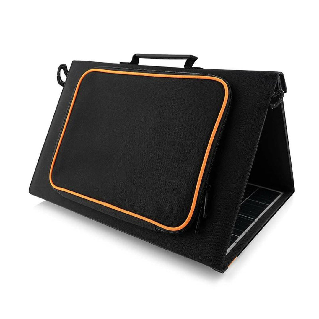 Napelem, töltő, 60W, 2 USB port, fekete és narancssárga, A06