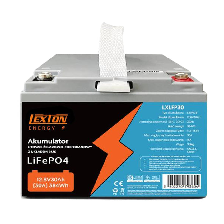 LiFePo4 Lexton lítium-vas-foszfát akkumulátor, BMS, 12.8V, 30Ah, LXLFPP30