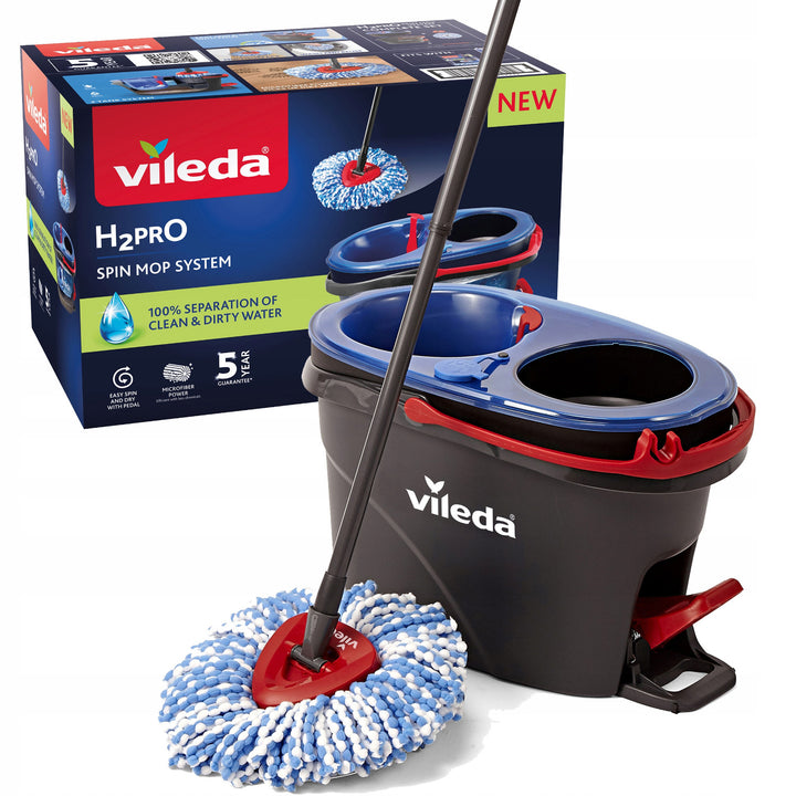 Vileda rotációs felmosó, két kamra, centrifugálási rendszer, összecsukható rúd, könnyű saroktisztítás, turbó H2prO