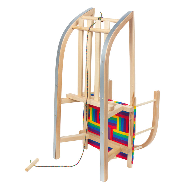 GreenBlue fa szánkó, háttámlával, szövet ülés, zsinór, 100 kg-ig, GB154