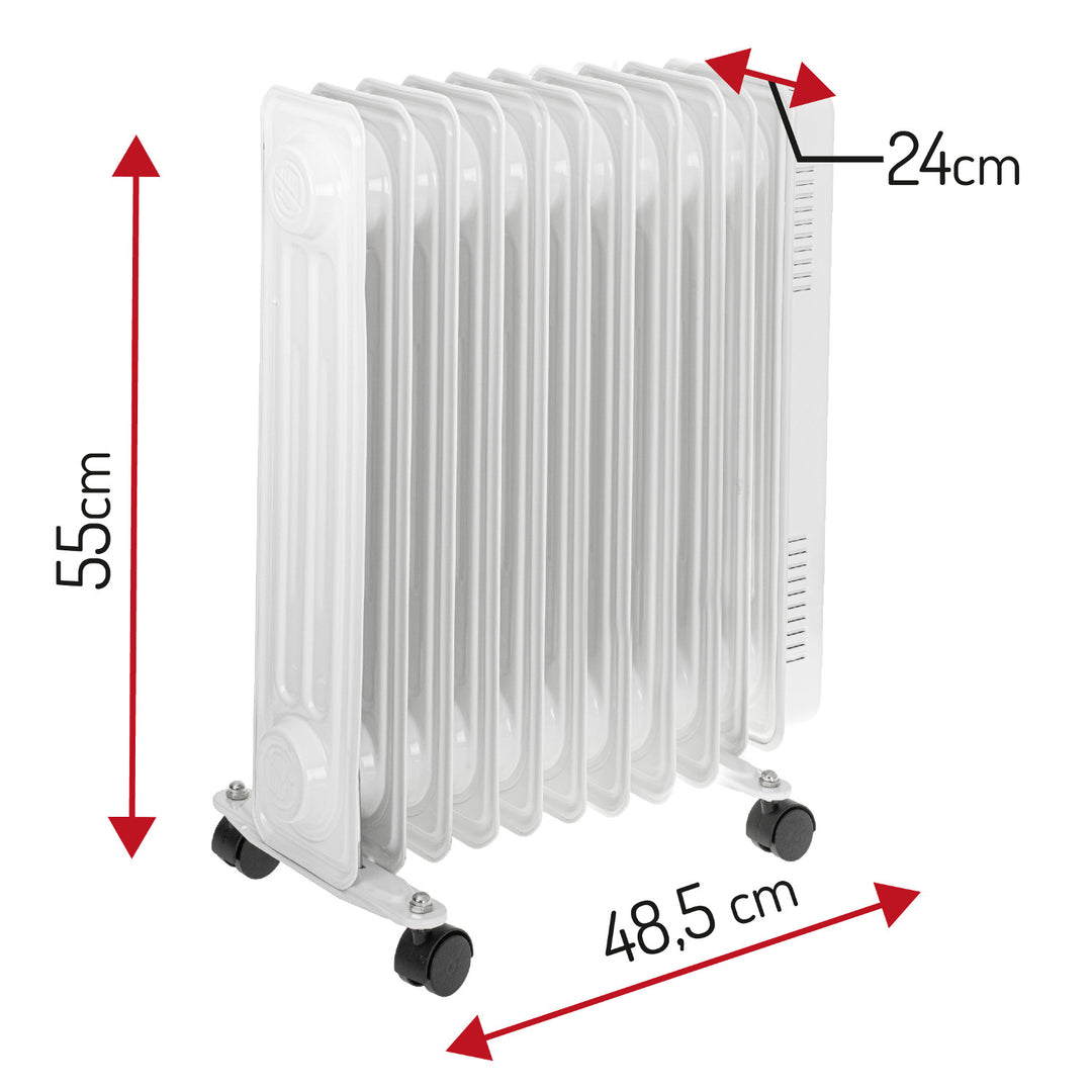 Adler olajfűtőtest, 11 lamellás, teljesítmény 2500W, 3 fűtési fokozat, fehér, AD 7817