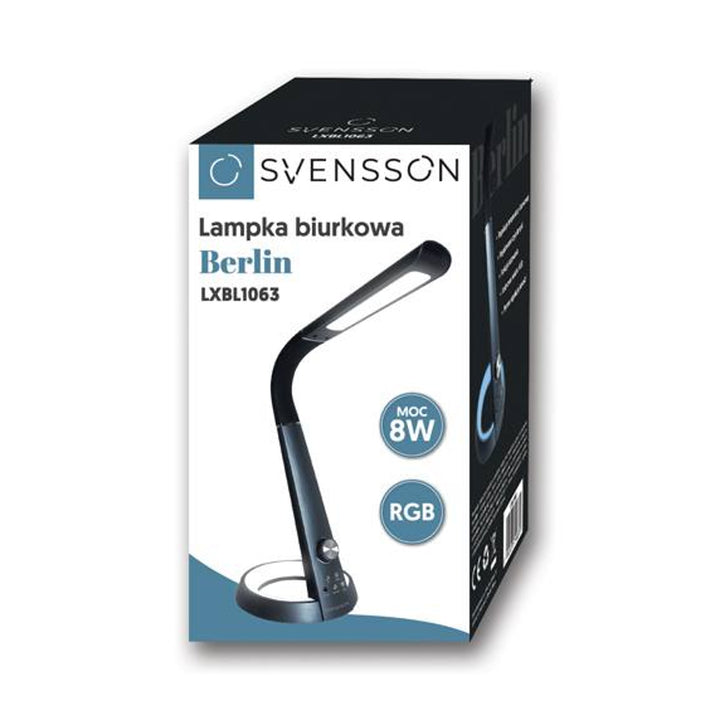 Svensson irodai lámpa, 450 Lumen, 8W teljesítmény, három fényhőmérséklet, mobil eszköz töltési funkció, RGB bázis, LXBL1063