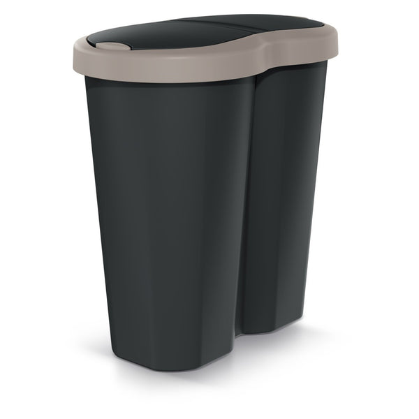 Szemeteskosár Compacta R Duo, barna/fekete, űrtartalom 40L, egy rekesz, két fedél, NDRF40-WG5C_S411