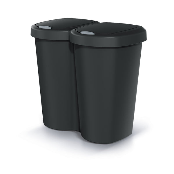 Hulladékgyűjtő Compacta B Duo, fekete, 40 literes, egy rekesz, két fedéllel, falra szerelhető változat, NDBS40-S411