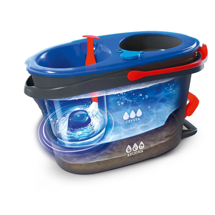 Vileda rotációs mop, két kamra, centrifugálási rendszer, összecsukható rúd, könnyű saroktisztítás, turbó H2prO + extra patron