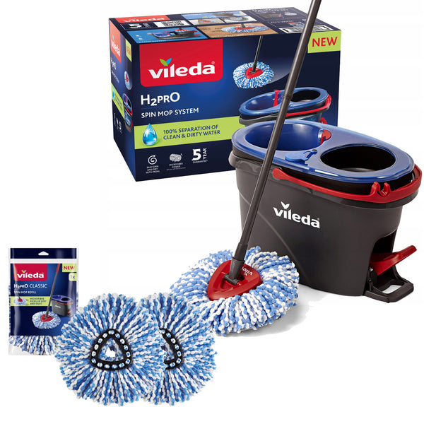 Vileda rotációs felmosó, két kamra, centrifugálási rendszer, összecsukható rúd, könnyű saroktisztítás, turbó H2prO + 2 extra patron + 2 extra patron