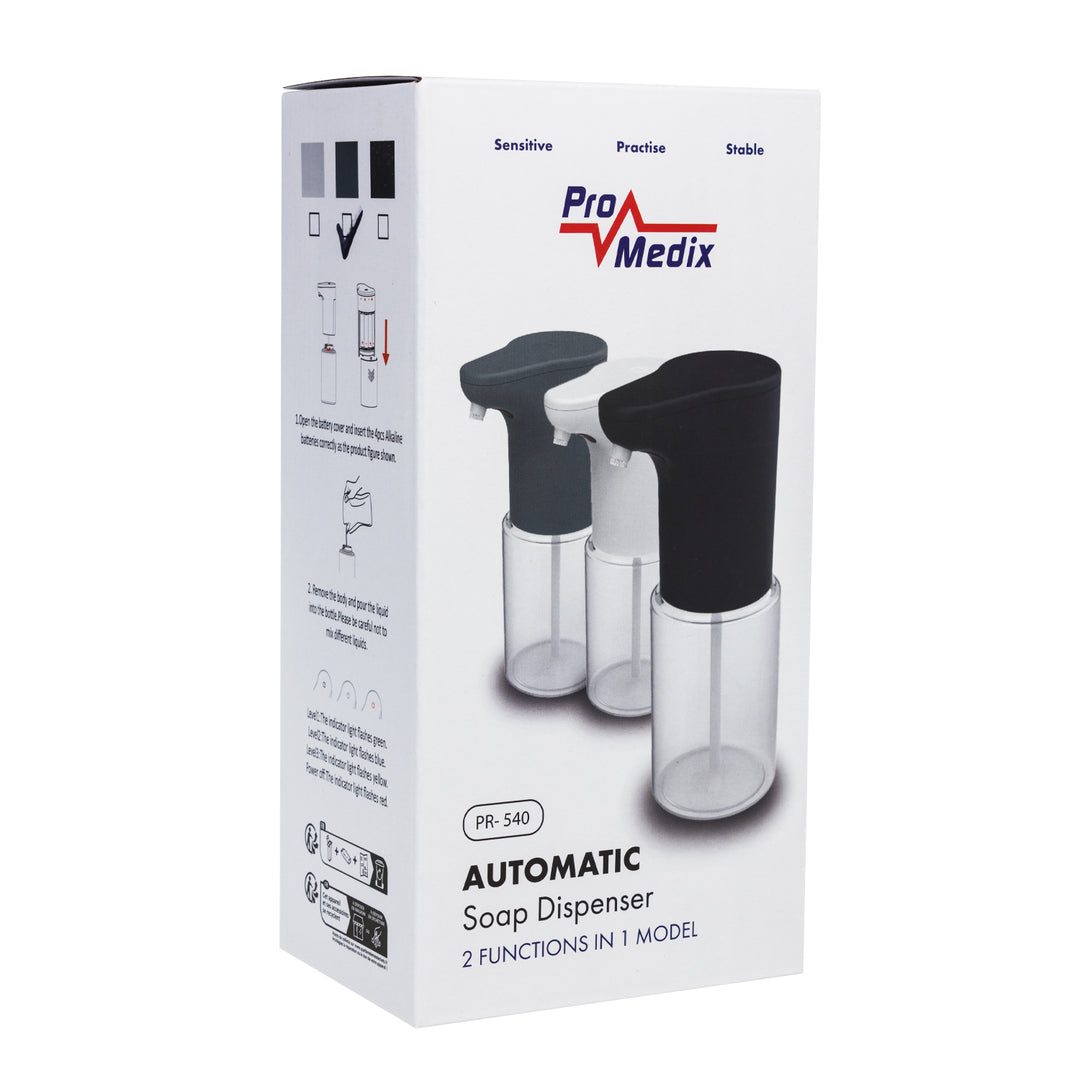 Promedix automata adagoló, adagoló tartály folyékony szappanokhoz, fertőtlenítő folyadékokhoz, 300ml, szürke, PR-540 GR + 4 db Varta Industrial AA akkumulátor