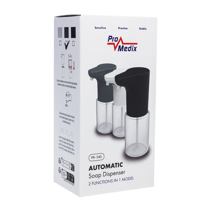 Promedix automata adagoló, adagoló tartály folyékony szappanokhoz, fertőtlenítő folyadékokhoz, 300ml, szürke, PR-540 GR + 4 db Varta Industrial AA akkumulátor