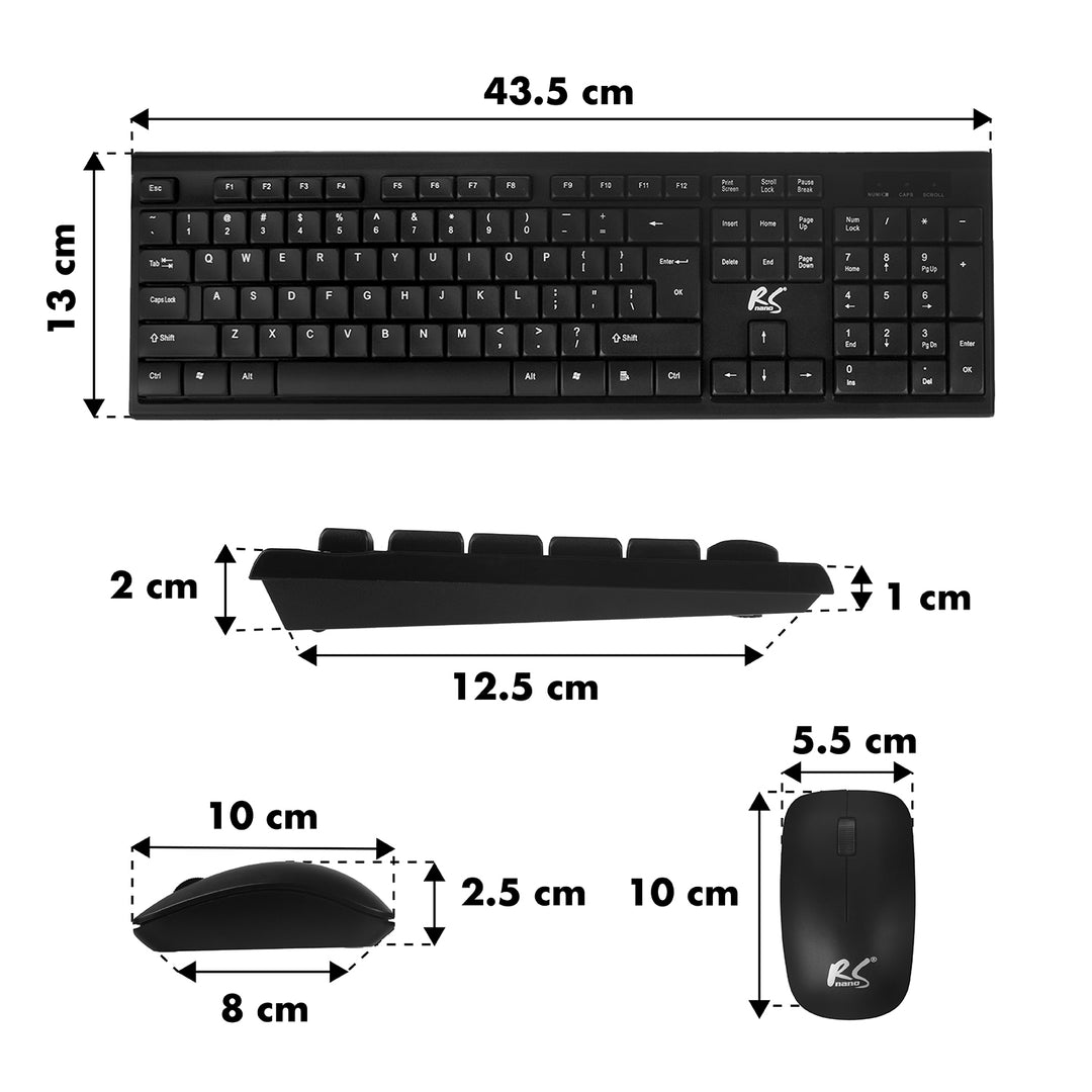 Vezeték nélküli billentyűzet + egér COMBO NanoRS, RS580 + 2x AAA alkáli elem Varta Industrial