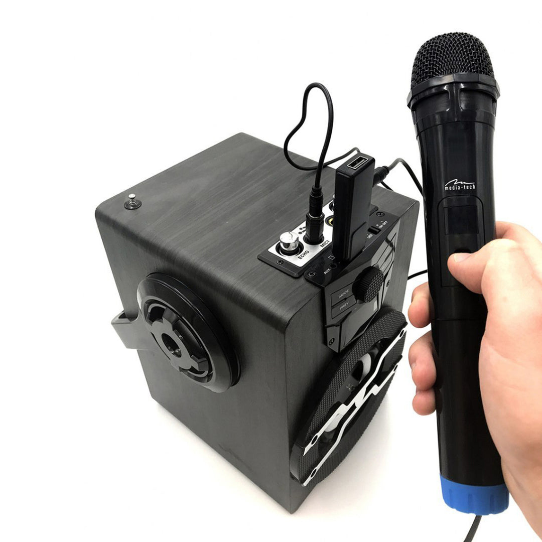 Két vezeték nélküli mikrofon USB-vevővel a karaoke funkcióval rendelkező hangszóróhoz, Mediatech MT395