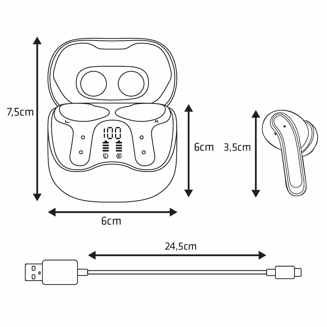 Audiocore vezeték nélküli fejhallgató, hibrid ANC, ENC, 6 mikrofon, töltőtok, Tuya, AC591 PRO