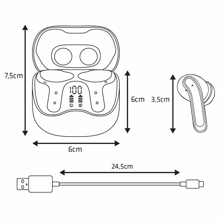 Audiocore vezeték nélküli fejhallgató, hibrid ANC, ENC, 6 mikrofon, töltőtok, Tuya, AC591 PRO