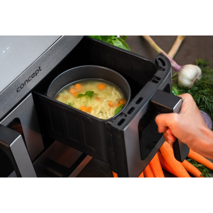 Concept zsiradék nélküli fritőz, 3 különálló fiók, szinkronizált sütés, 8 előre beállított program, FR9000