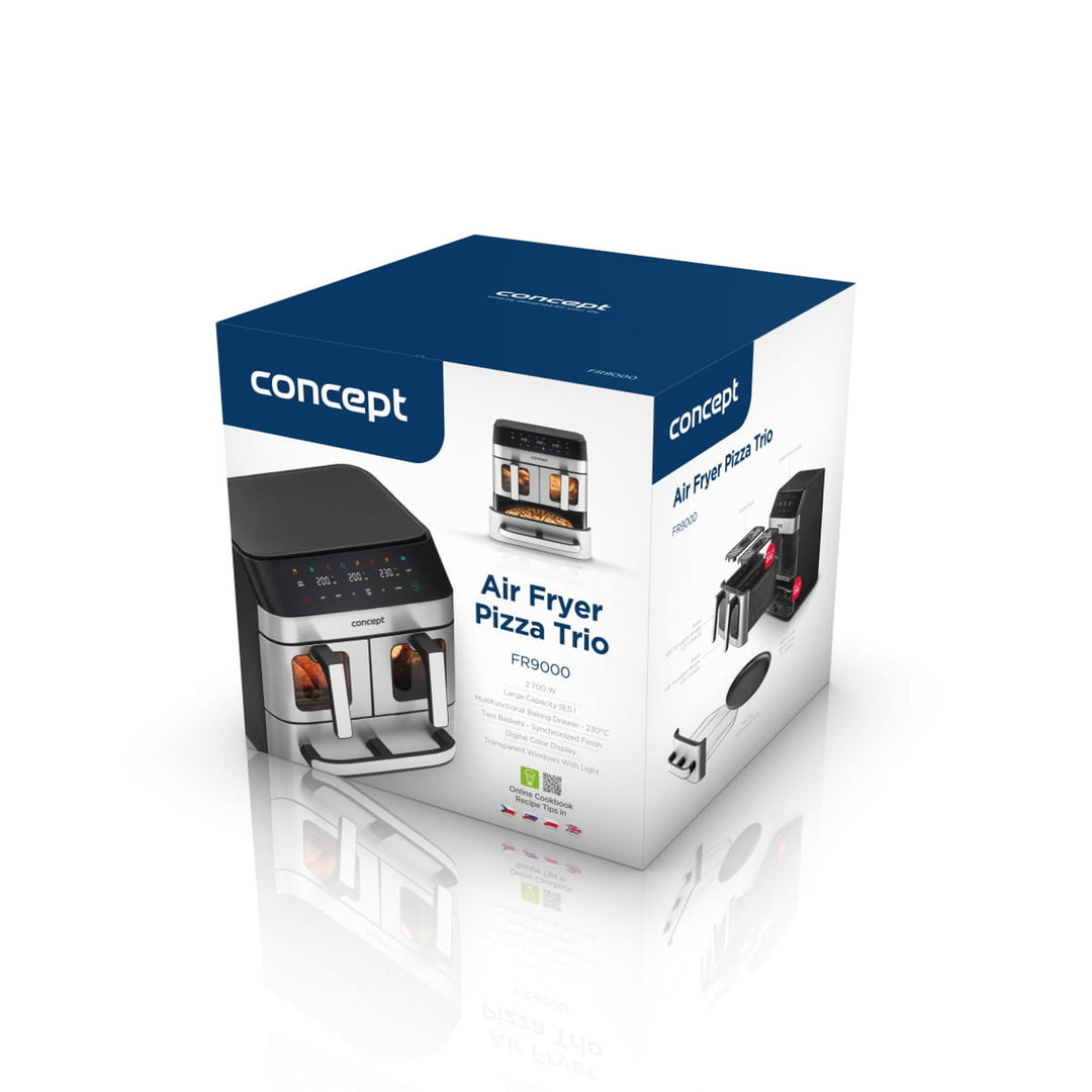 Concept zsiradék nélküli fritőz, 3 különálló fiók, szinkronizált sütés, 8 előre beállított program, FR9000