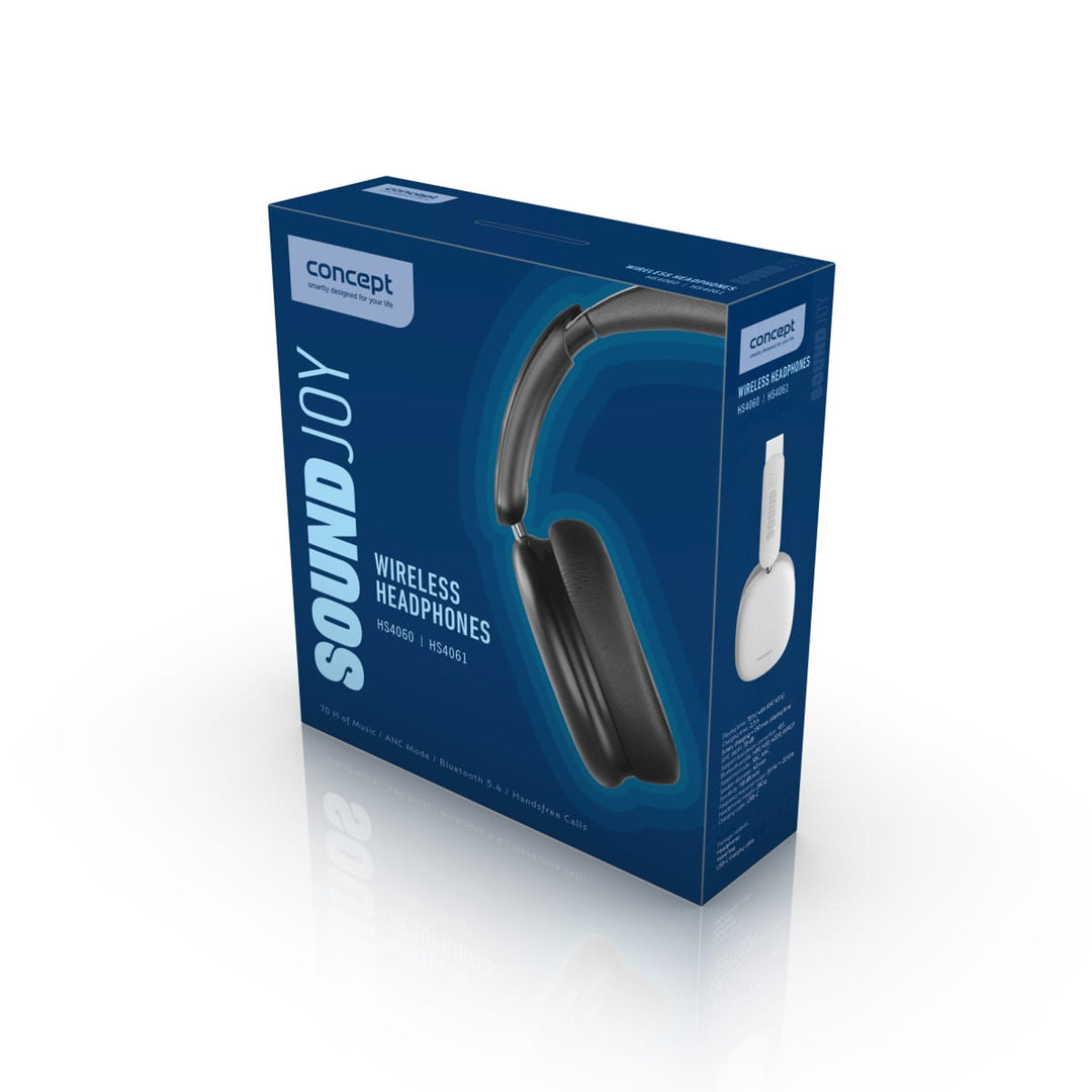 Concept SoundJoy vezeték nélküli fülhallgató, akár 70 óra lejátszási idő, Bluetooth 5.4, gyorstöltés, aktív zajszűrés 33dB-ig, fekete, HS4060