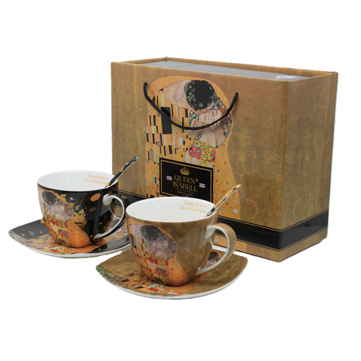 2 db Isabell királynő porcelán csésze, Klimt csók motívum, teáskanál, 250ml, W25KL60-2-19000
