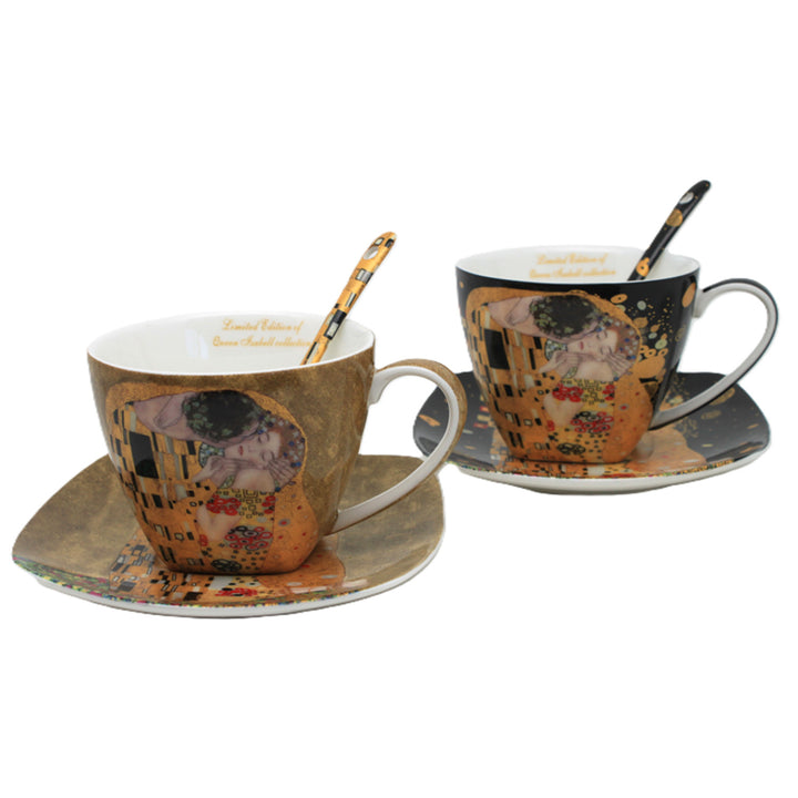 2 db Isabell királynő porcelán csésze, Klimt csók motívum, teáskanál, 250ml, W25KL60-2-19000