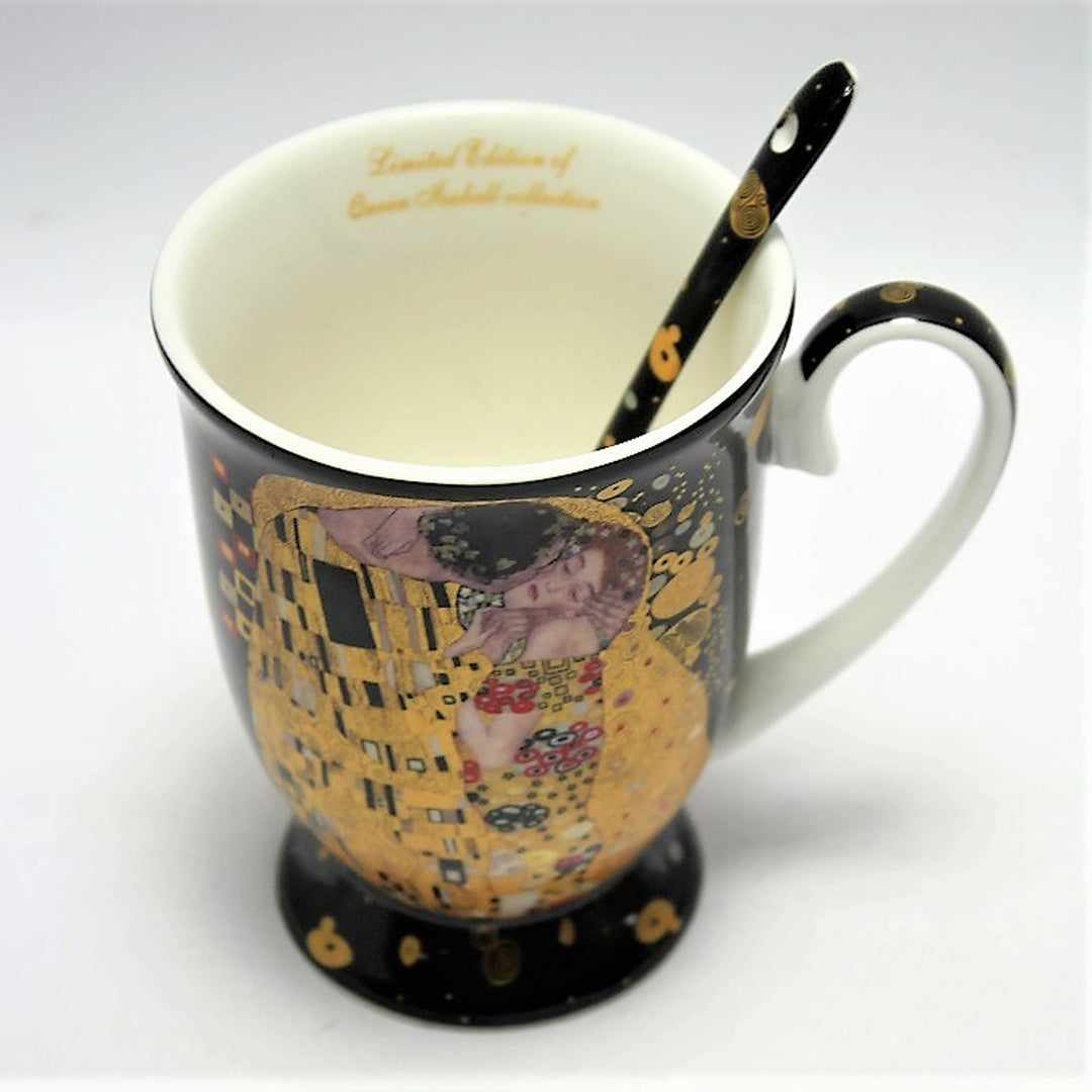 Isabel királynő porcelán bögre kanállal, kanállal, Klimt Kiss motívum, 300ml, W9KL338-09121