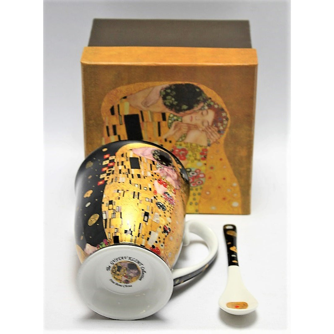 Isabel királynő porcelán bögre kanállal, kanállal, Klimt Kiss motívum, 300ml, W9KL338-09121