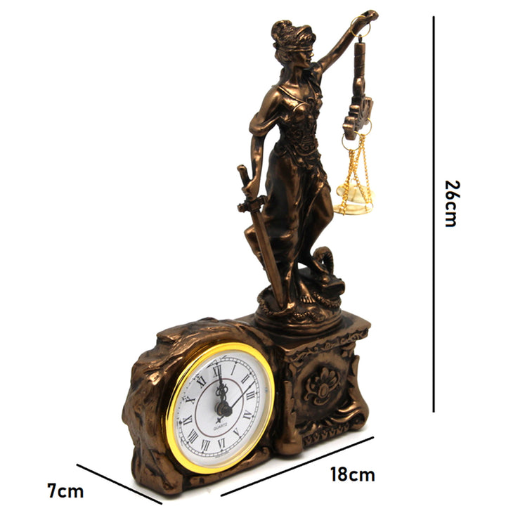 Themisz figura mérleggel és karddal, óra, bronz díszítés, Isabella királynő