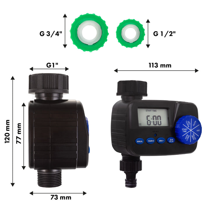 GreenBlue elektronikus öntözésvezérlő, programozó, tápegység 2x1.5V AA, GB390 + 2x Varta Industrial alkáli AA elem