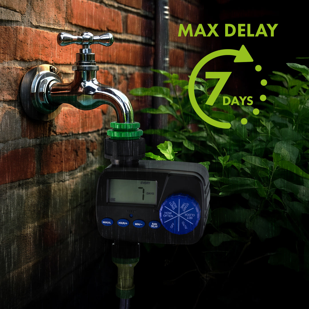 GreenBlue elektronikus öntözésvezérlő, programozó, tápegység 2x1.5V AA, GB390 + 2x Varta Industrial alkáli AA elem