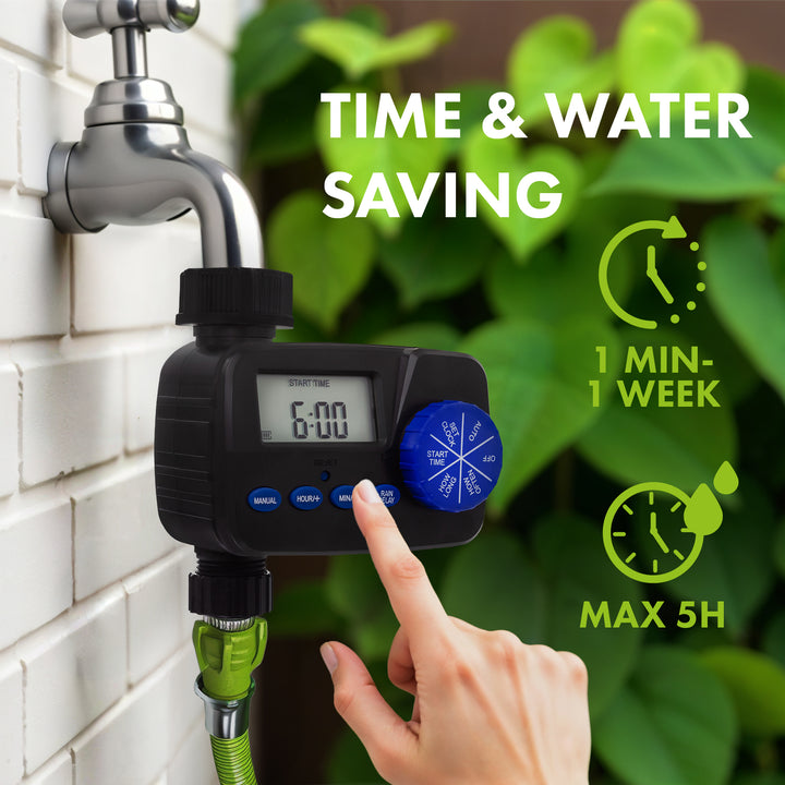 GreenBlue elektronikus öntözésvezérlő, programozó, tápegység 2x1.5V AA, GB390 + 2x Varta Industrial alkáli AA elem