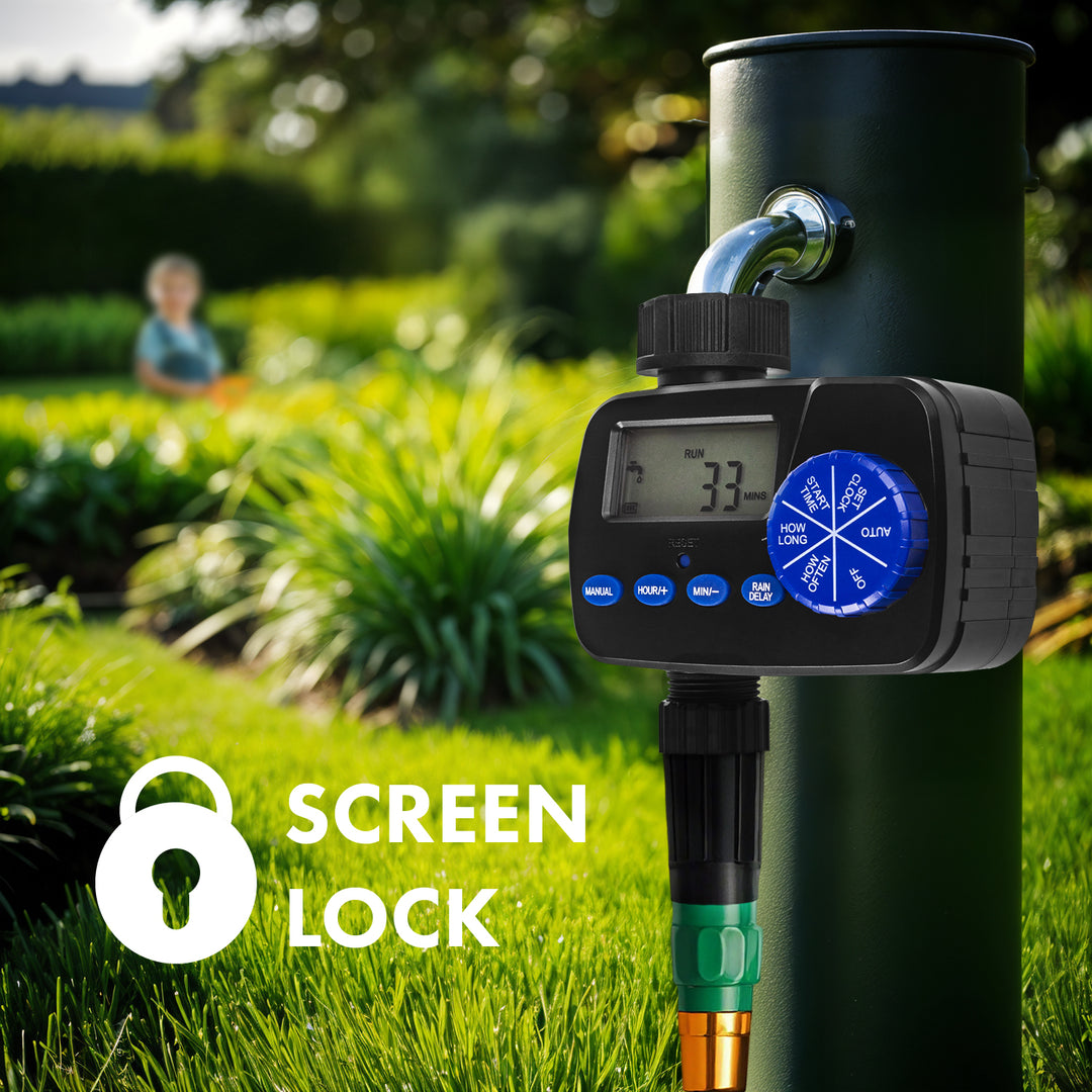 GreenBlue elektronikus öntözésvezérlő, programozó, tápegység 2x1.5V AA, GB390 + 2x Varta Industrial alkáli AA elem