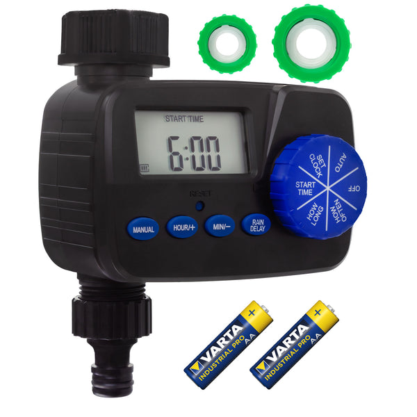 GreenBlue elektronikus öntözésvezérlő, programozó, tápegység 2x1.5V AA, GB390 + 2x Varta Industrial alkáli AA elem