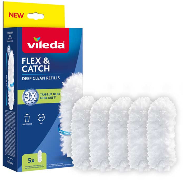 Vileda Flex&Catch porseprű utántöltő, 5 db, 100% újrahasznosított szál, 360°-os utántöltő