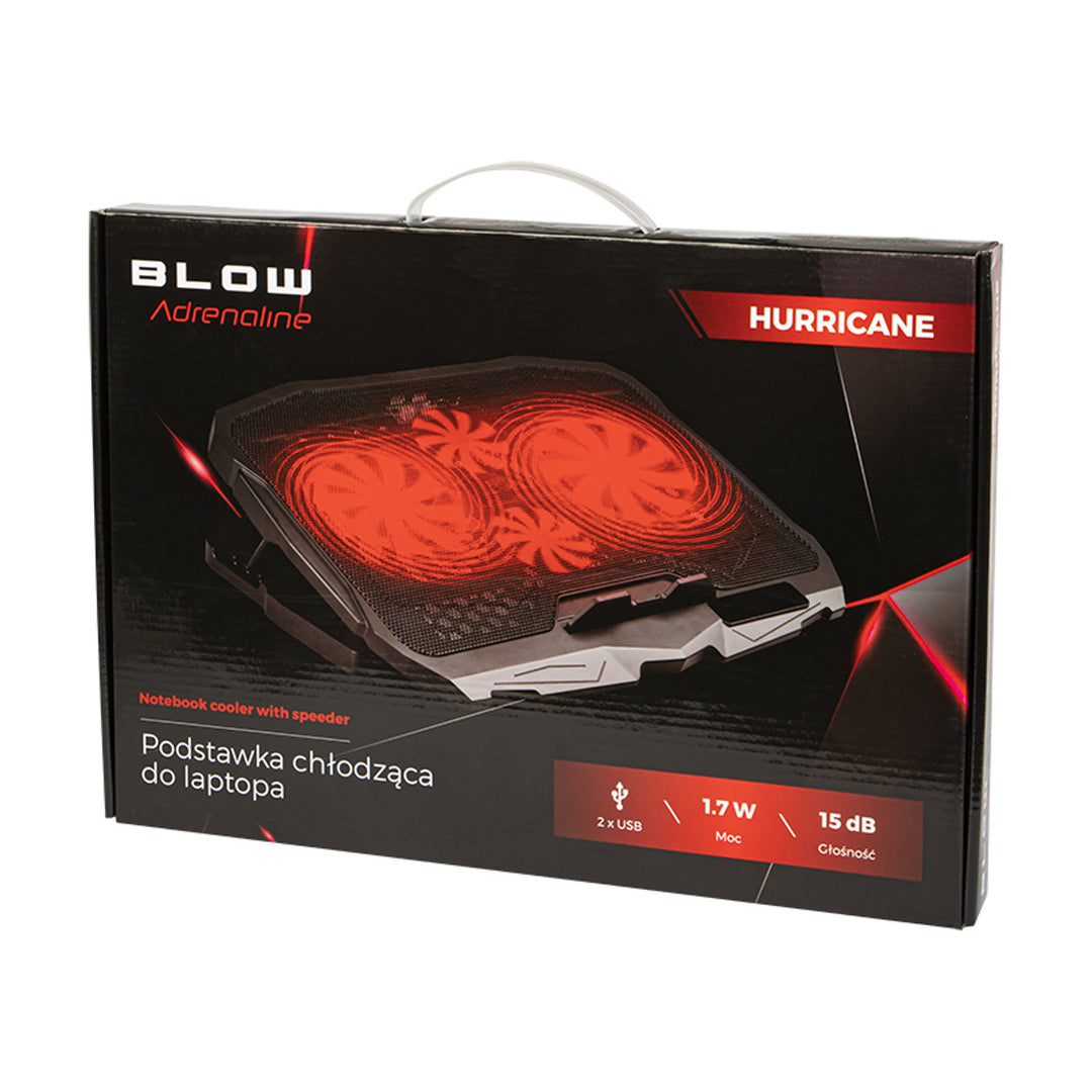 Blow Hurricane laptop hűtőállvány, négy ventilátor, piros megvilágítás, beépített USB hub