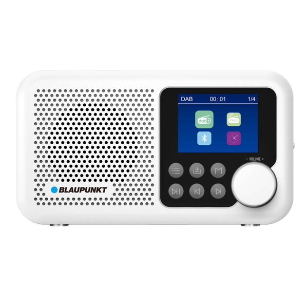 Blaupunkt hordozható rádió, DAB+ digitális rádió és FM tuner, Bluetooth, fejhallgató-kimenet, 2,4 hüvelykes színes kijelző, óra és ébresztő funkció, akkumulátorral működik és USB-C-n keresztül újratölthető, DR8WH