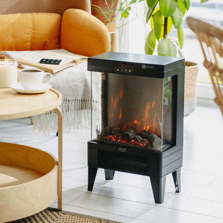LED elektromos kandalló távirányítóval, 2 fűtési teljesítmény 1000W/2000W, termosztát, Adler AD 7755