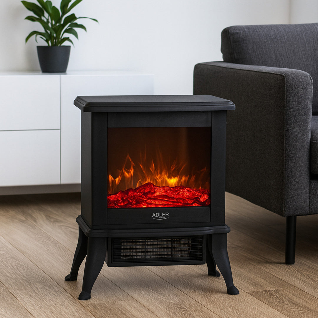 Adler elektromos kandalló, 2 fűtési fokozat, max. teljesítmény 1800W, termosztát, 3D lánghatás, AD 7754