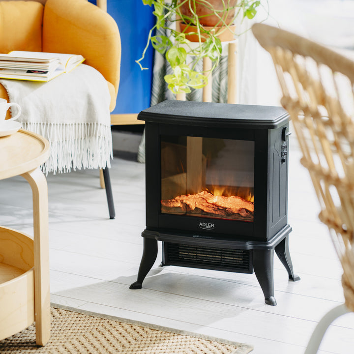 Adler elektromos kandalló, 2 fűtési fokozat, max. teljesítmény 1800W, termosztát, 3D lánghatás, AD 7754