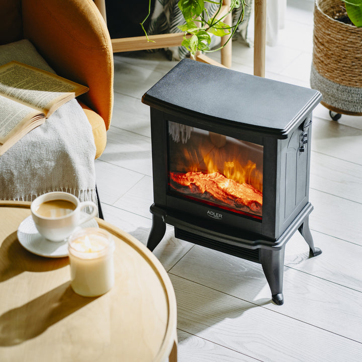 Adler elektromos kandalló, 2 fűtési fokozat, max. teljesítmény 1800W, termosztát, 3D lánghatás, AD 7754