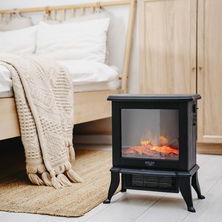 Adler elektromos kandalló, 2 fűtési fokozat, max. teljesítmény 1800W, termosztát, 3D lánghatás, AD 7754