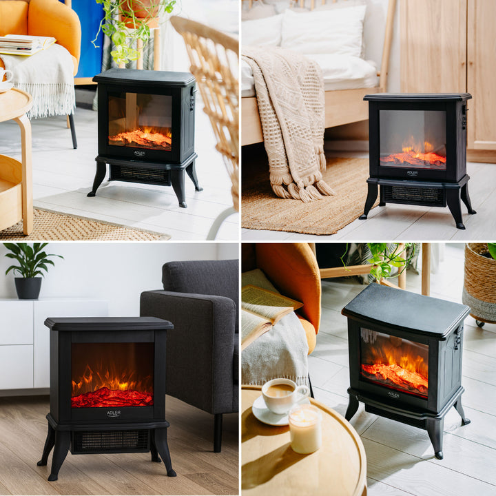 Adler elektromos kandalló, 2 fűtési fokozat, max. teljesítmény 1800W, termosztát, 3D lánghatás, AD 7754