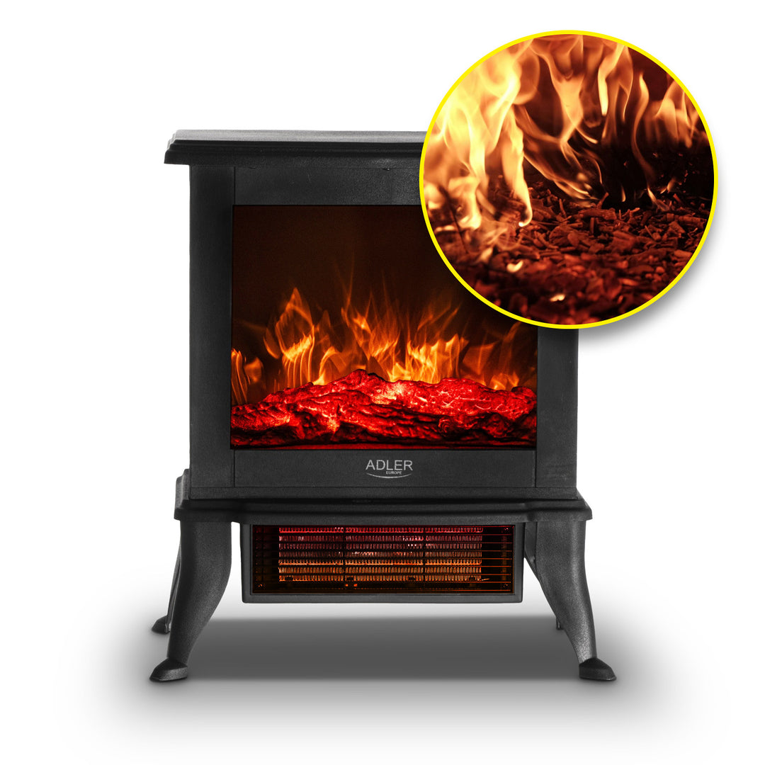 Adler elektromos kandalló, 2 fűtési fokozat, max. teljesítmény 1800W, termosztát, 3D lánghatás, AD 7754