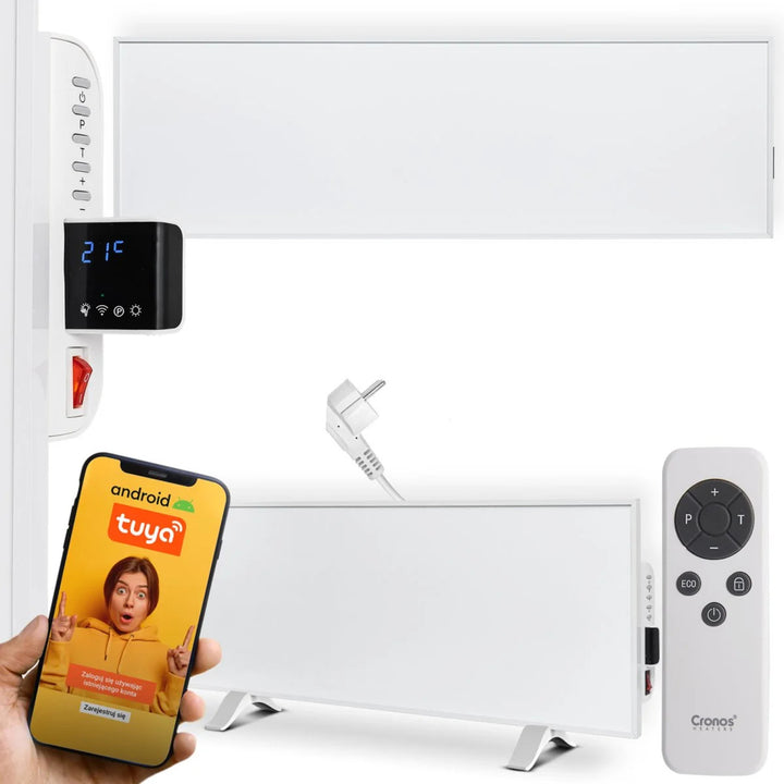 Cronos infravörös fűtőtest, 330W, fehér, allergiabarát, ultra-vékony, matt felületű, akár 12m2 területet is felmelegít, Synthelith PRO CRP-330TWP Fehér színű.