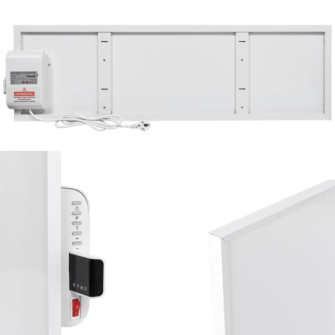 Cronos infravörös fűtőtest, 330W, fehér, allergiabarát, ultra-vékony, matt felületű, akár 12m2 területet is felmelegít, Synthelith PRO CRP-330TWP Fehér színű.