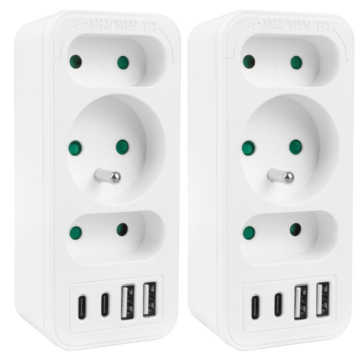 Áramkimenet x3 + 4xUSB Maclean, 3-aljzatos elosztó, 2xUSB A, 2xUSB C PD 20W, 1x16A + 2x6A, MCE248 F/W, 2 db.