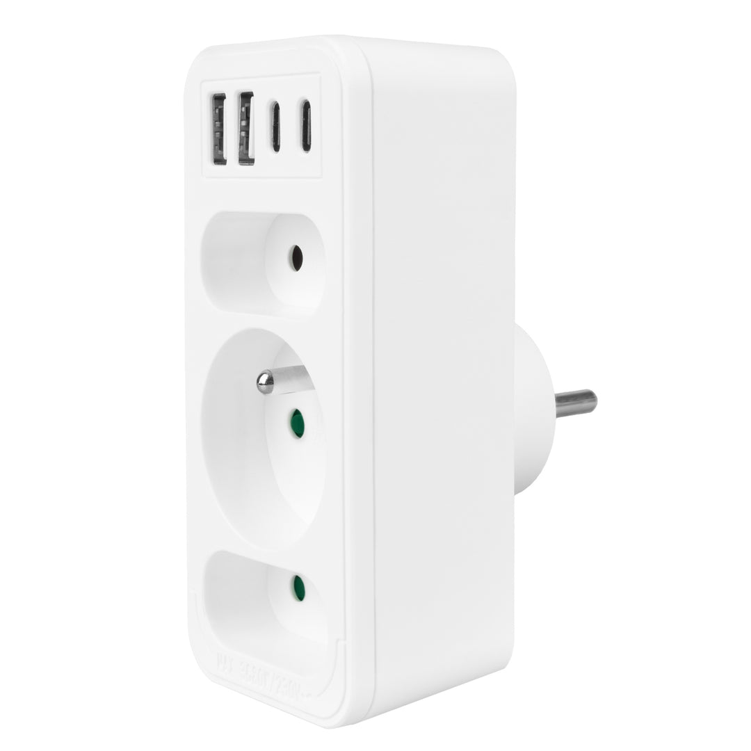 Áramkimenet x3 + 4xUSB Maclean, 3-aljzatos elosztó, 2xUSB A, 2xUSB C PD 20W, 1x16A + 2x6A, MCE248 F/W, 3 db.
