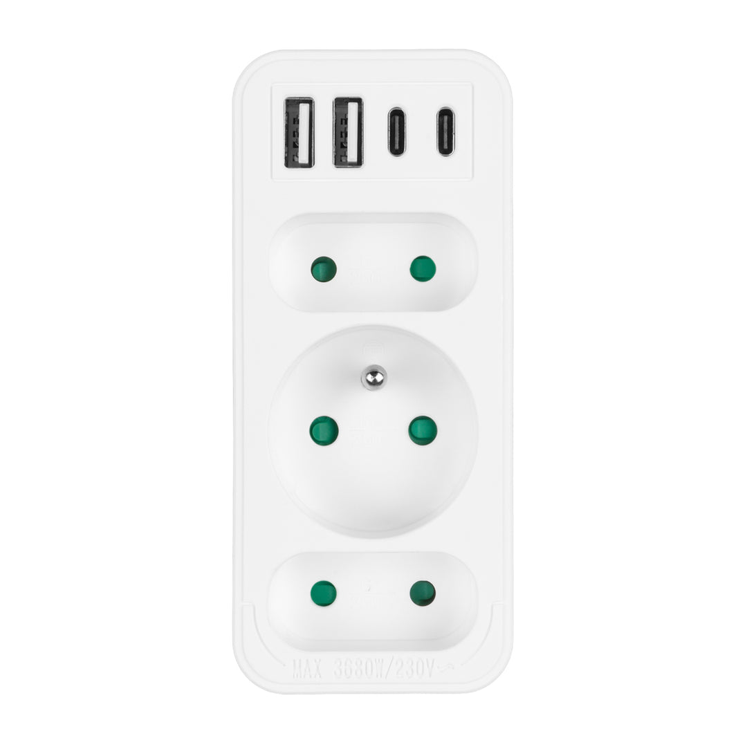 Áramkimenet x3 + 4xUSB Maclean, 3-aljzatos elosztó, 2xUSB A, 2xUSB C PD 20W, 1x16A + 2x6A, MCE248 F/W, 3 db.