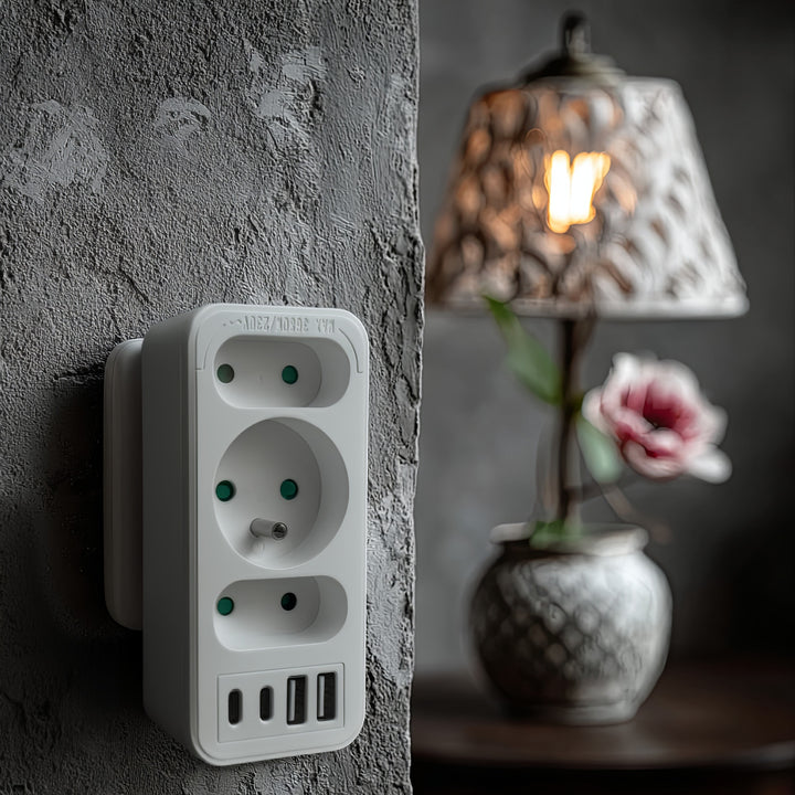 Áramkimenet x3 + 4xUSB Maclean, 3-aljzatos elosztó, 2xUSB A, 2xUSB C PD 20W, 1x16A + 2x6A, MCE248 F/W, 3 db.